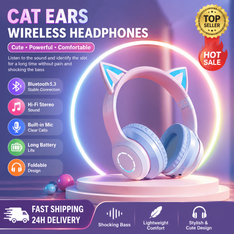 Cat Ear Bluetooth Headset Led - سماعات رأس بلوتوث RGB جديدة الأكثر