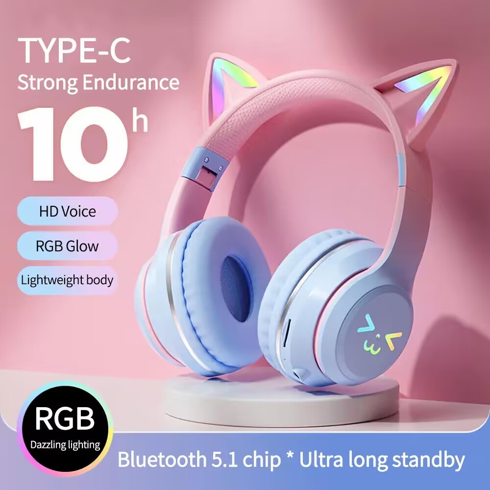 Gaming Headset With Mic Rgb - سماعات أذن لاسلكية RGB متوهجة بلوتوث