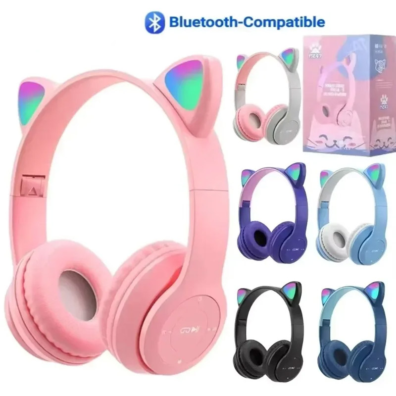 Cat Ear Bluetooth Headset Led - سماعات أذن لاسلكية بتقنية البلوتوث بتصميم