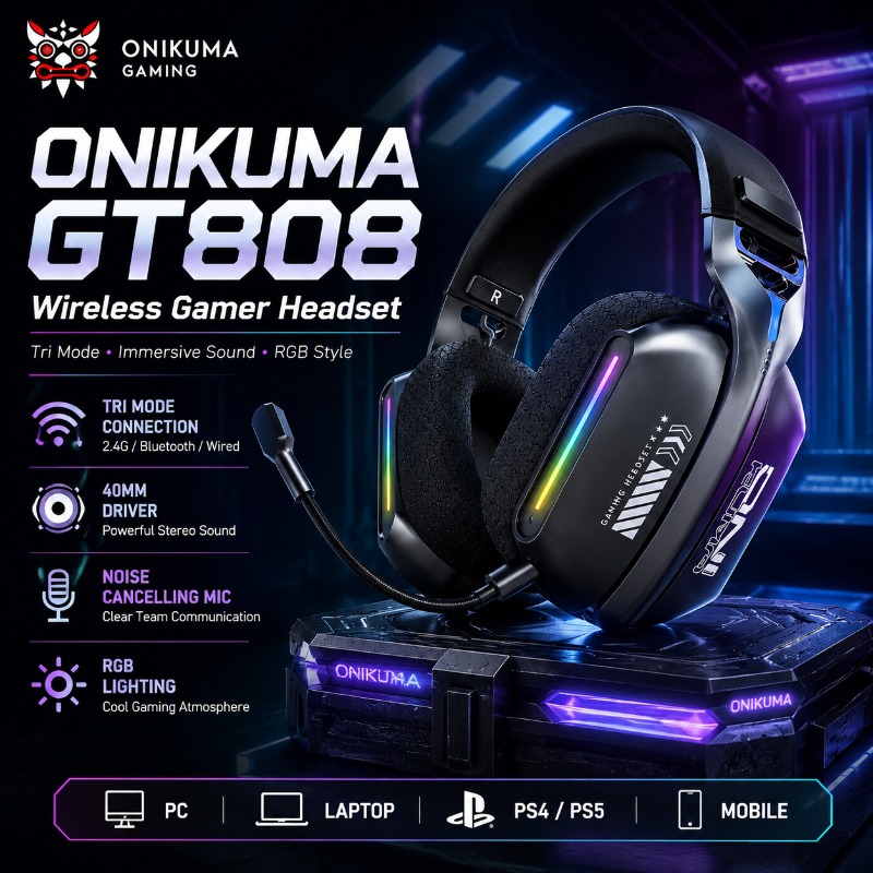 سماعة ألعاب لاسلكية ONIKUMA GT - مراجعة Gaming Headset With Mic Rgb وسعره