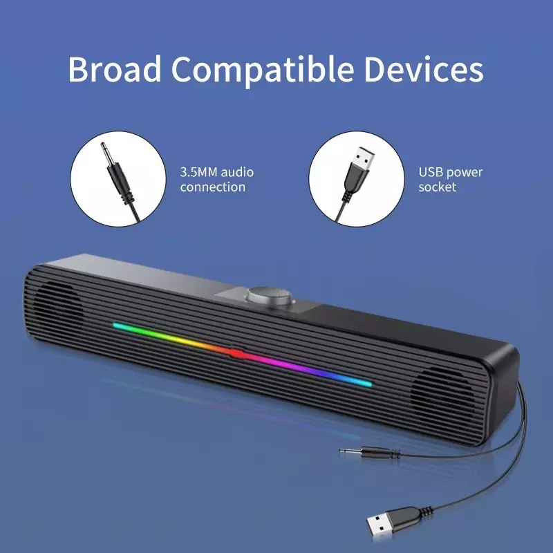 E-1407 مكبر صوت لاسلكي بإضاءة  - مراجعة Rgb Computer Soundbar For Pc وسعره