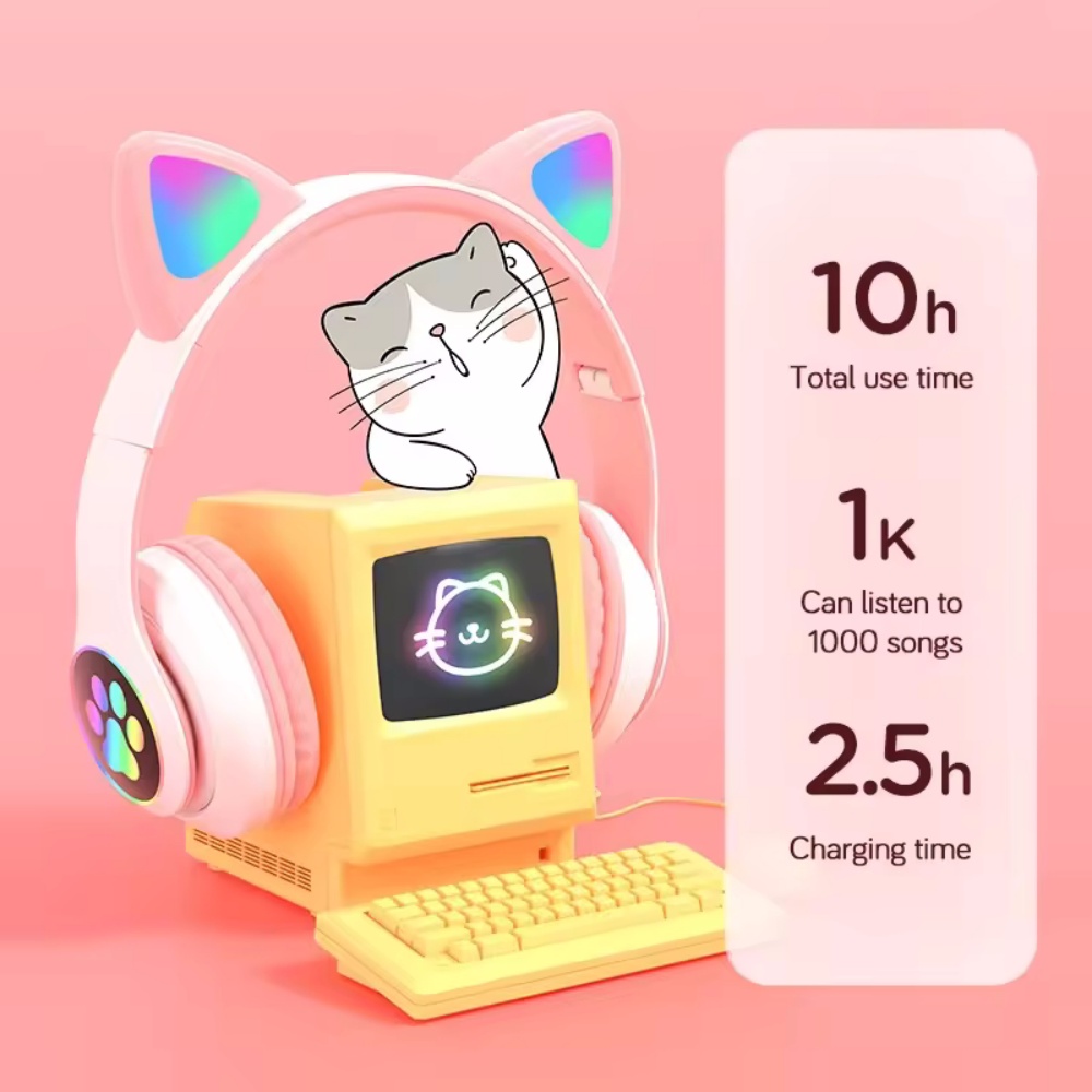 سماعة رأس لطيفة على شكل أذن قط - مراجعة Cat Ear Bluetooth Headset Led وسعره