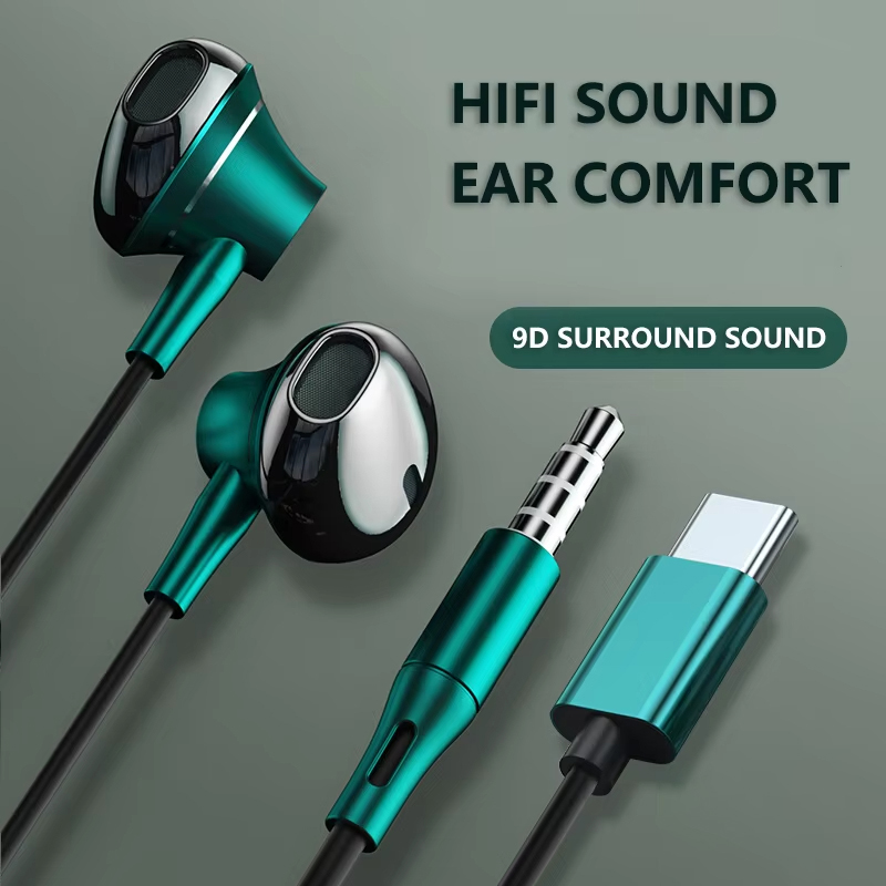 9D باس ستيريو نوع C وسماعات 3. - مراجعة Type C Wired Earphones With Mic وسعره